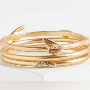 Set of 3 Torrid Gold Base Metal and Stones Bangle With Charms Bracelet Set